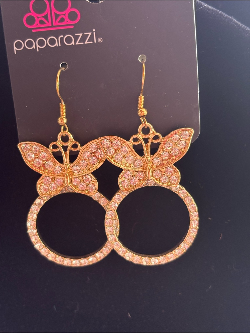 Paparazzi Clear crystal Butterfly Hoop Earrings - Gold Tone